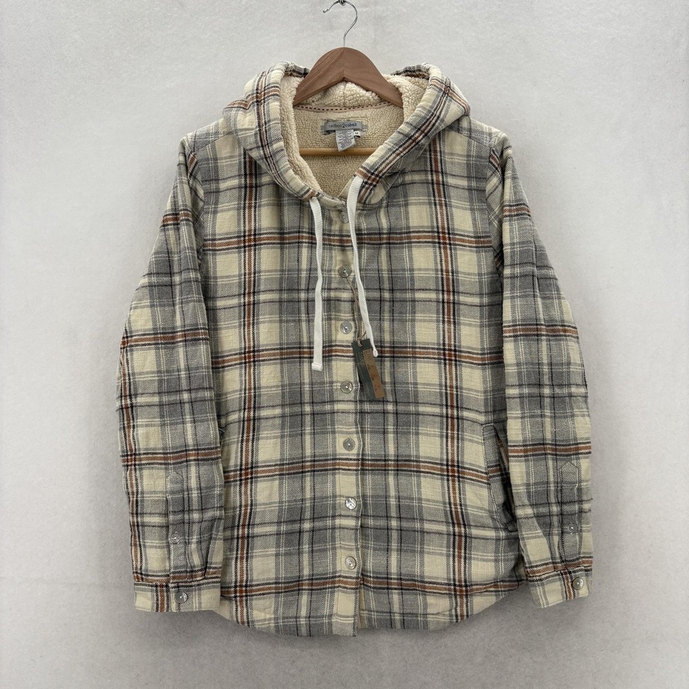 Carbon2cobalt Effortlessly Cool Jacket Mens M Beige Plaid Sherpa Hooded Lined